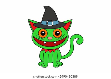 Halloween Scary Cartoon Cat Illustration  Spooky Clip Art Design