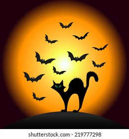 Halloween Scary Cat with Bats