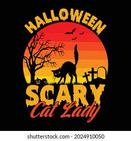 Halloween Scary Cat lady - Halloween quotes t shirt design, vector graphic