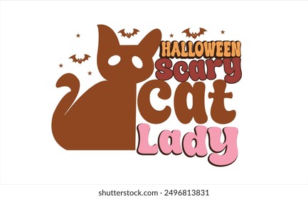 Halloween Scary Cat Lady Retro Design