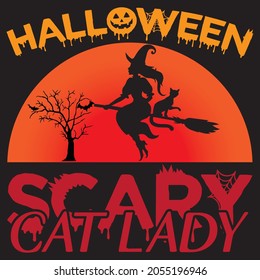 Halloween scary cat lady t shirt design, vector file.