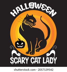 HALLOWEEN SCARY CAT LADY t shirt design, vector file.