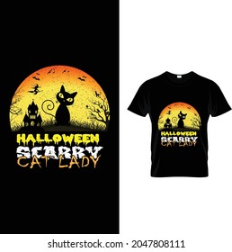 Halloween scary cat lady t-shirt design