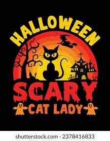 Halloween Scary cat lady t-shirt design