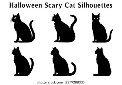 Halloween Scary Cat Vector illustration bundle, a silhouette Set of Halloween evil black cats