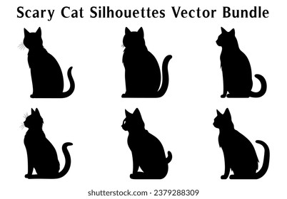 Halloween Scary Cat Vector illustration bundle, a silhouette Set of Halloween evil black cats