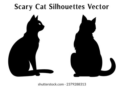 Halloween Scary Cat Vector illustration bundle, a silhouette Set of Halloween evil black cats