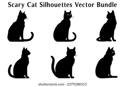 Halloween Scary Cat Vector illustration bundle, a silhouette Set of Halloween evil black cats