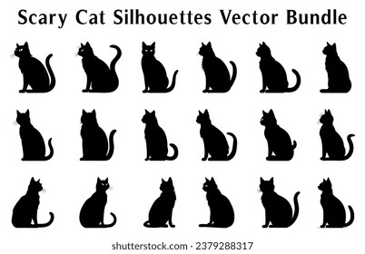 Halloween Scary Cat Vector illustration bundle, a silhouette Set of Halloween evil black cats