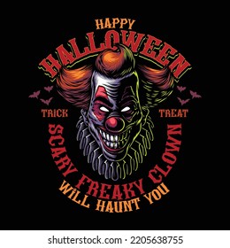 Halloween Scary Clown Head Illustration Design