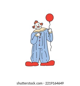 Halloween scary clown with red balloon. Suitable vector for design content and illustration in Halloween Event