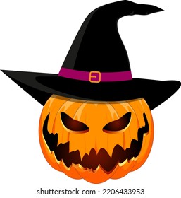 Halloween scary  creepy pumpkin costume with magic hat vector