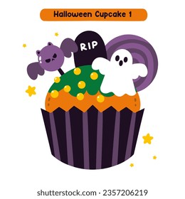 Halloween Scary Cute Cupcakes  Icon Illustration 