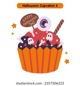 Halloween Scary Cute Cupcakes  Icon Illustration 