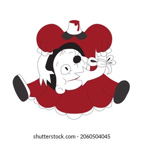 Halloween. muñeca aterradora con la cabeza cortada
  en la mano. Ilustración de material vectorial aislada en fondo blanco.