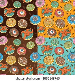 halloween scary donuts seamless pattern