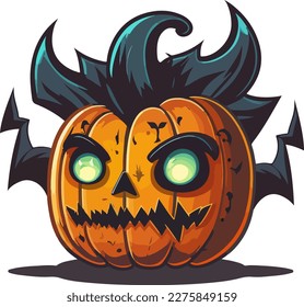 Dibujo de una caricatura de Halloween con calabaza malvada y espantosa