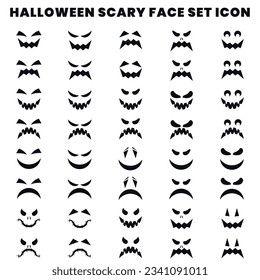 Halloween scary face icon set vector 