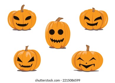 Juego de vectores de calabaza de cara de miedo de Halloween