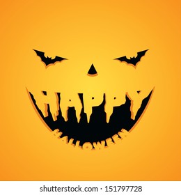 Halloween scary face with text as fangs and eyes as bats