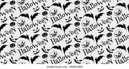 Halloween scary faces seamless background. Vector Illustration.
