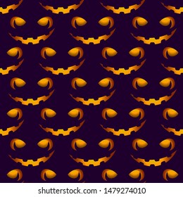 Halloween scary faces seamless pattern. Jack-o-lantern, pumpkin face. Vector illustration