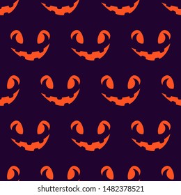 Halloween scary faces seamless pattern. Jack-o-lantern, pumpkin face. Vector illustration