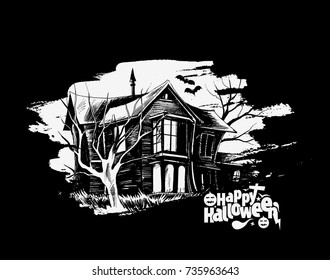 Halloween - Scary farmhouse Hand Drawn Sketch Vector background