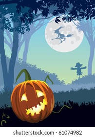 Halloween scary garden, illustration for Halloween holiday