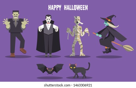 Halloween scary ghost character set 