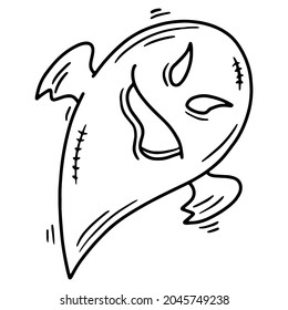 Fantasma espeluznante de Halloween con un ícono de vector lineal facial en forma de boceto de doodle
