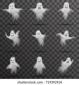 Halloween scary ghost isolated template transparent night background vector illustration