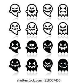 Halloween Scary Ghost Vector Black Icons Set 