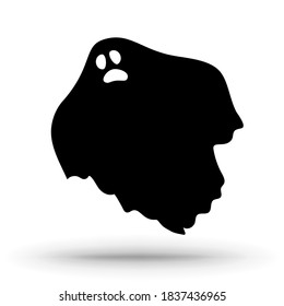 Halloween scary ghostly monster. Ghost Cartoon. Halloween sign isolated on white. Vector illustration.