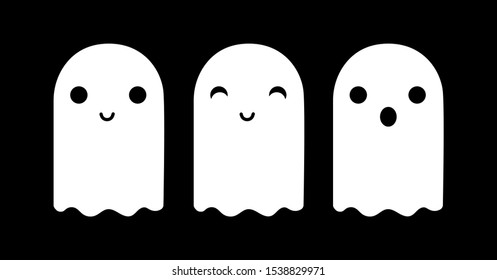 Halloween scary ghostly monsters. Cute cartoon spooky character. Flat Design Vectors.