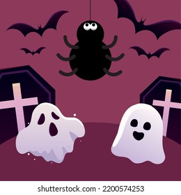 halloween gruselige Geister und Spinne