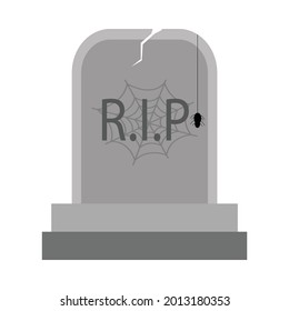Halloween scary grave stone vector with a spider. Halloween illustration design with the stone tomb and R.I.P sign. Old scary burial design with spider web.