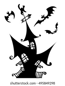 Halloween scary haunted house vector Illustration isolated on white background
