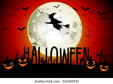 Halloween scary house on full moon background. Vector