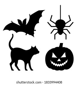 Halloween scary icons isolated on white background, black magic elements