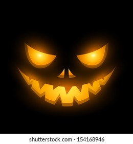 Halloween Scary Illuminated Face In The Dark Vector Illustration.