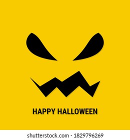 Halloween scary mask. Vector spooky ghost face on yellow background.