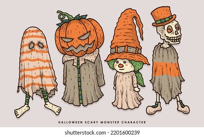 Halloween scary monster character vector collection