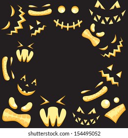 Halloween scary monster faces frame in the dark