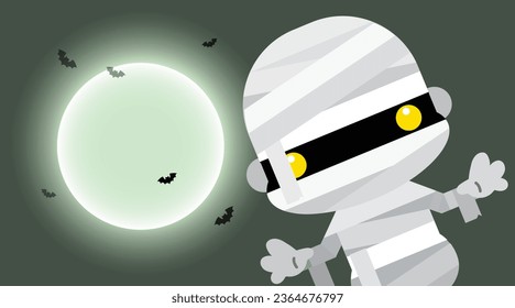 Halloween da miedo a la mami contra la luna llena. Ilustración vectorial para vacaciones y fiesta.