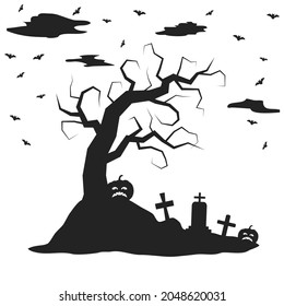 Halloween scary night. Black-white style vector illustration