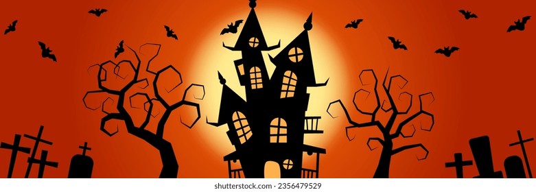 Halloween scary night horizontal banner vector design template