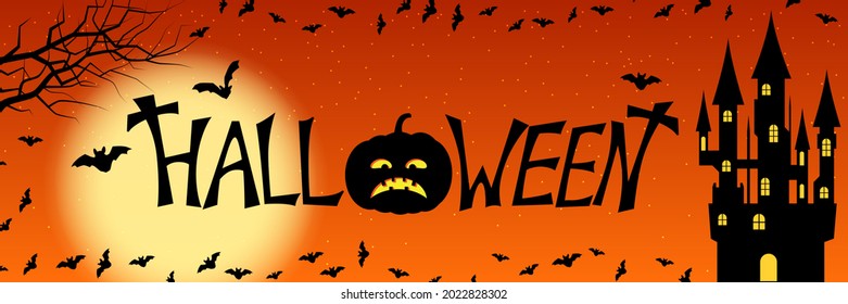 Halloween scary night horizontal vector banner template
