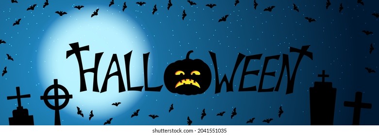 Halloween scary night horizontal vector banner template