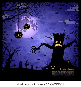 Halloween scary night square vector background